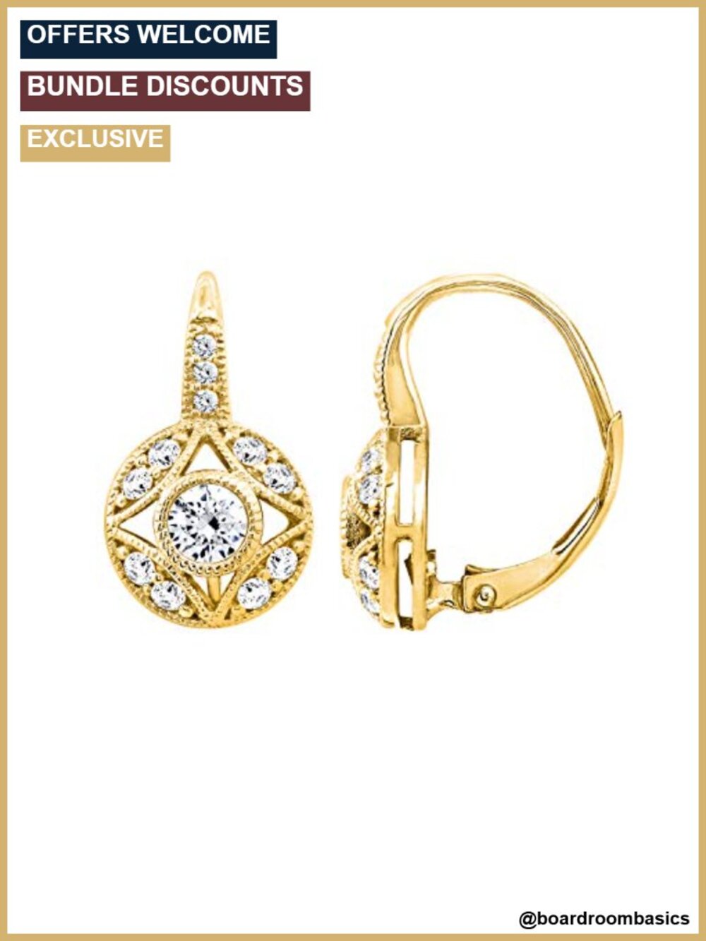 Vintage Style Cubic Zirconia Leverback Drop Dangle Earrings Sterling Silver